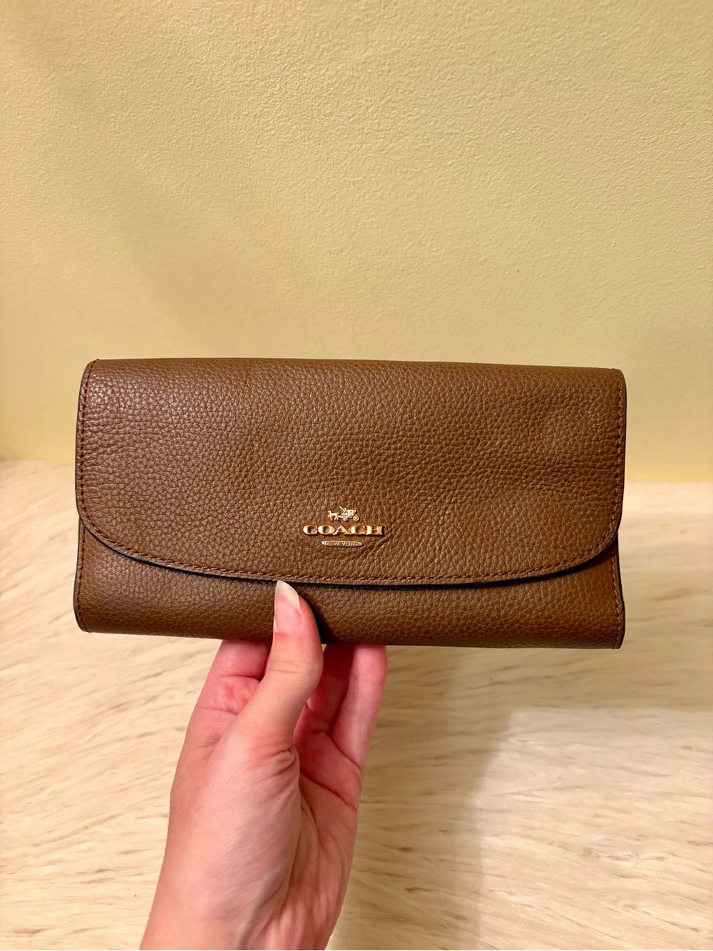 Coach Brown Pebbled Leather Trifold Wallet